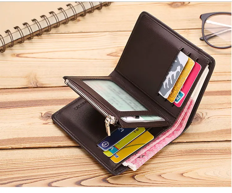 Фирменный кожаный мужской бумажник с картонным стандартом для мужчин, роскошные короткие кошельки, сумки на молнии и кошельки для отдыха