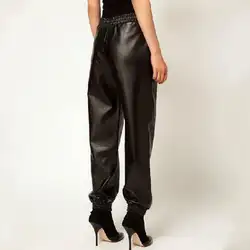 Новые женские Высокая талия сплошной черного цвета свободные из искусственной кожи Штаны женские брюки модные тенденции s1527