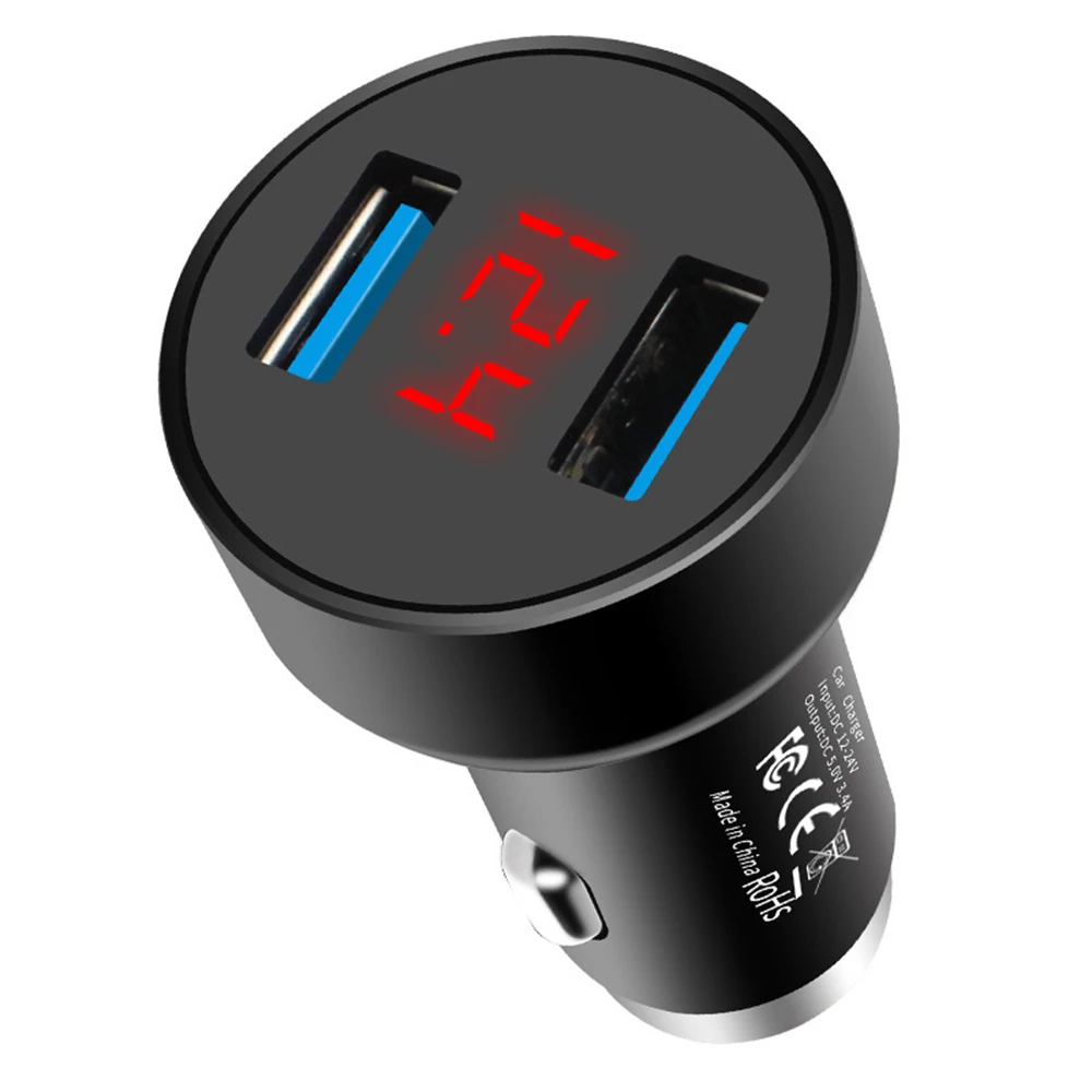 Автомобильное зарядное устройство с двумя usb портами 5 В 3 4 А цифровой дисплей