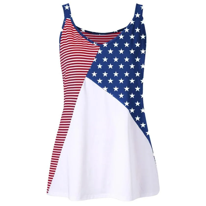 us independence day Women American Flag Print Striped Stars O Neck Tank ...