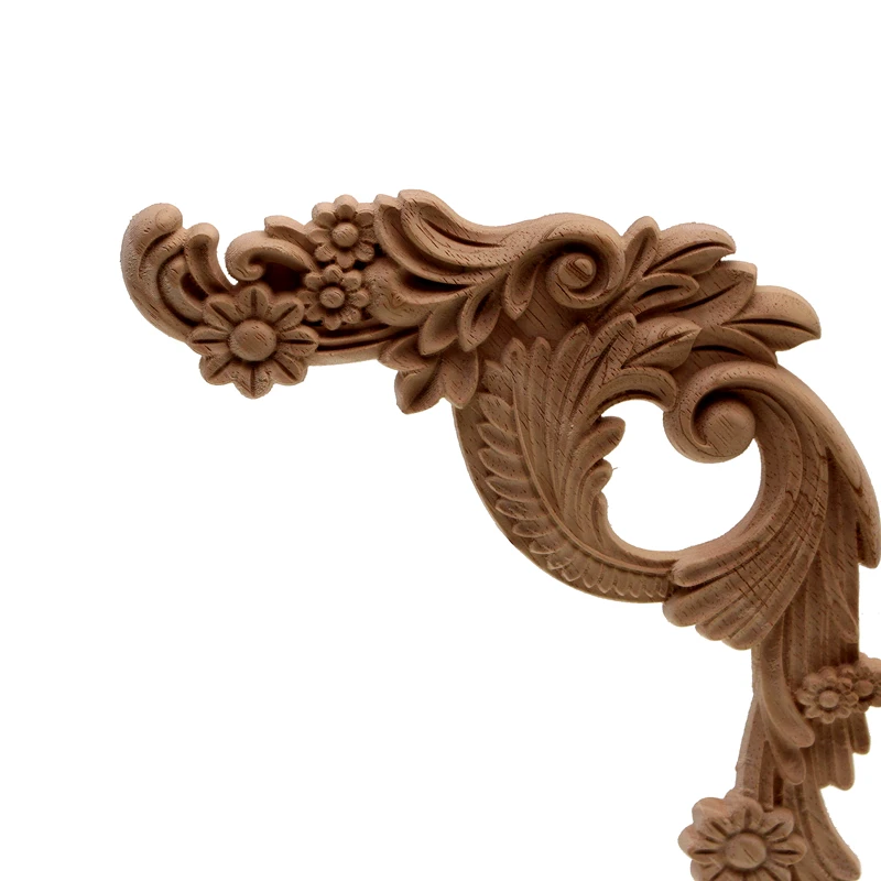 VZLX Wood Carved Onlay Appliques Carpenter Frame Decal Furniture Decoration Wooden Crafts Decorative Flower Ornament