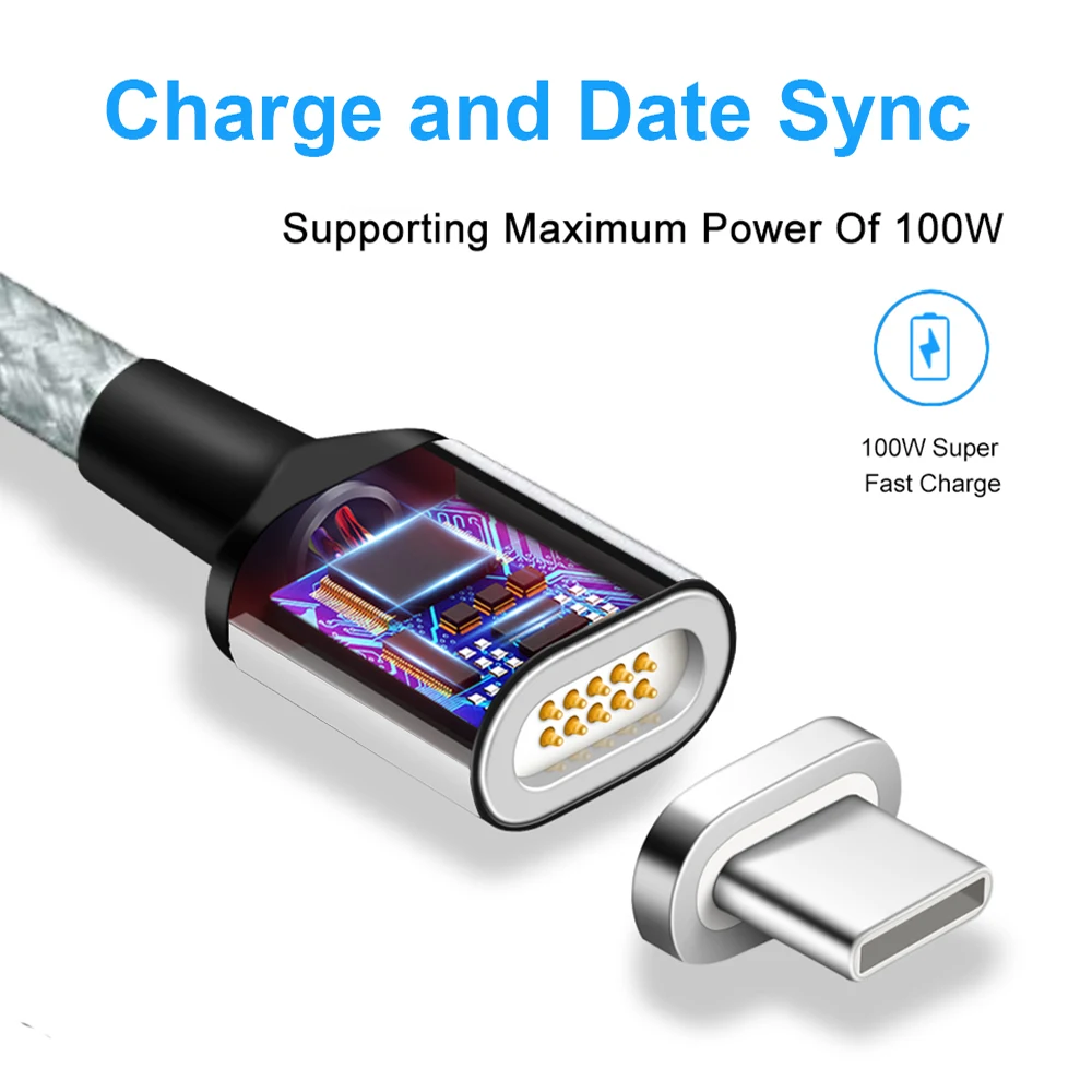 Ingelon Faster Charger PD USB C Magnetic Cable Max 100W 5A 1.8 Meter Nylon Charge Data Sync Type C Gadget for Android & Macbook (5)