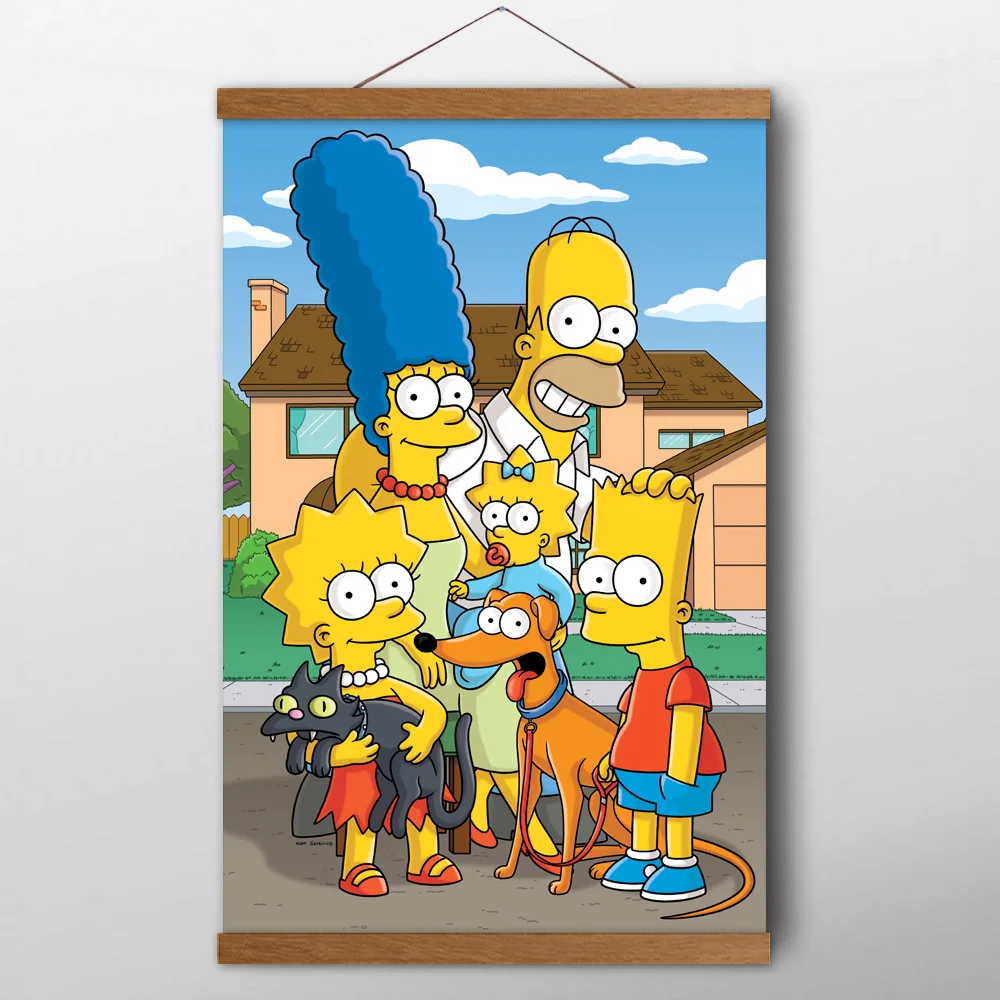 

The Simpsons (1989) Family Picture Wall Art Posters and Prints Canvas Art Paintings with Solid Wood Scrolls for Room Decor