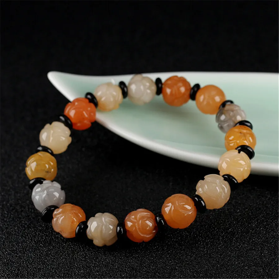 

2019 Natural Xinjiang Golden Silk Jadeite Bracelet Fashion Lotus Beads DIY Bracelets for Women or Men New Gift Jewelry Wholesale