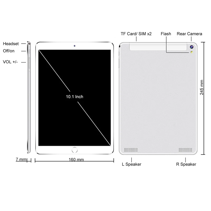 10,1 дюймов планшетный ПК Восьмиядерный 6 ГБ ОЗУ 64 Гб ПЗУ Android 8,0 1280*800 IPS Двойная sim-карта телефонный звонок Tab телефон ПК планшеты