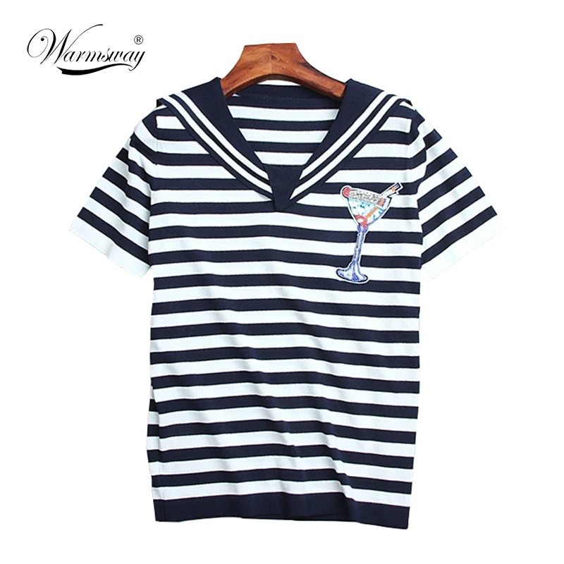 

Female Summer T shirt Navy Sailor Style Rayon Knitting T-shirt Women Tops Cute Japanese School Uniform For Girls B-019