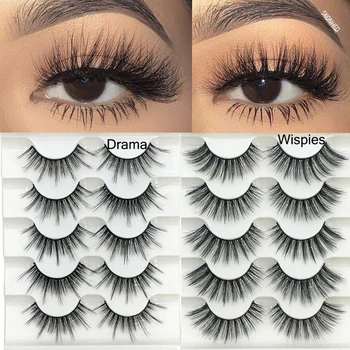 

5Pairs 3D Faux Mink False Eyelashes Wispies Fluffies Drama Eyelashes Extension Makeup Handmade Cruelty-free Natural Thick Lashes