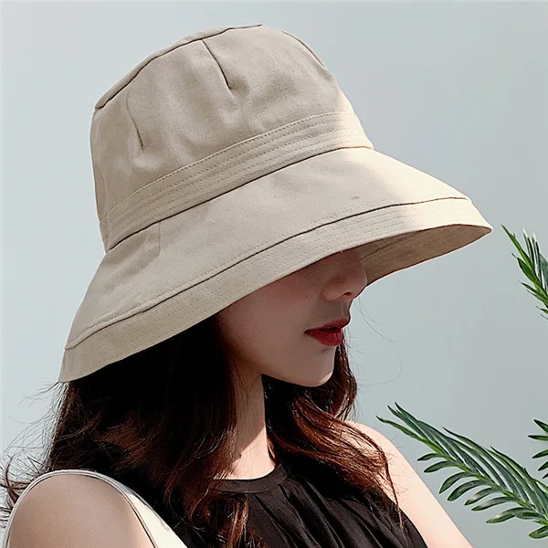 Новые французские тканевые рыбацкие шляпы с широкими полями, летние женские шляпы для путешествий на открытом воздухе, складная одноцветная шляпа с защитой от уф, Пляжная Шляпа - Цвет: khaki