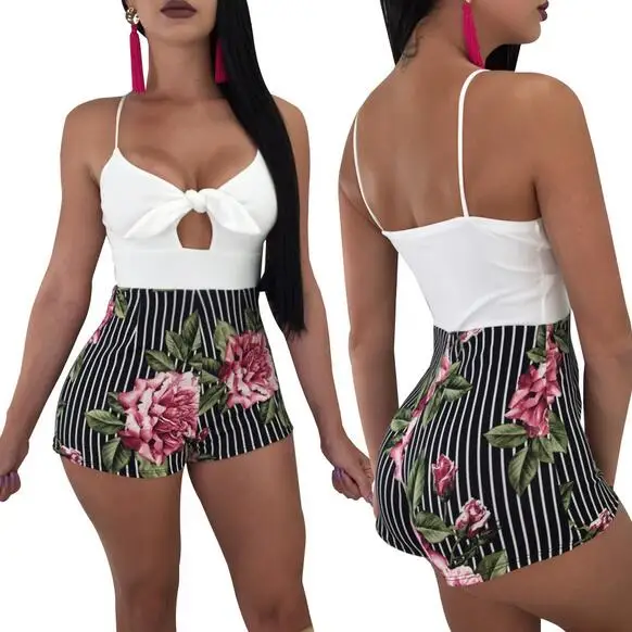 

Stripe Rompers Womens Jumpsuit Shorts Sexy Club Outfits For Woman Fashion Bodycon Backless White Palysuit Women Overalls WF705