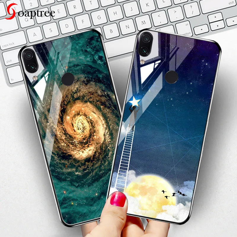 

Soaptree Tempered Glass Case For Xiaomi Redmi Note 6 7 Pro Cases Star Space Silicone Covers On the for Xiaomi Mi 9 SE Bumper