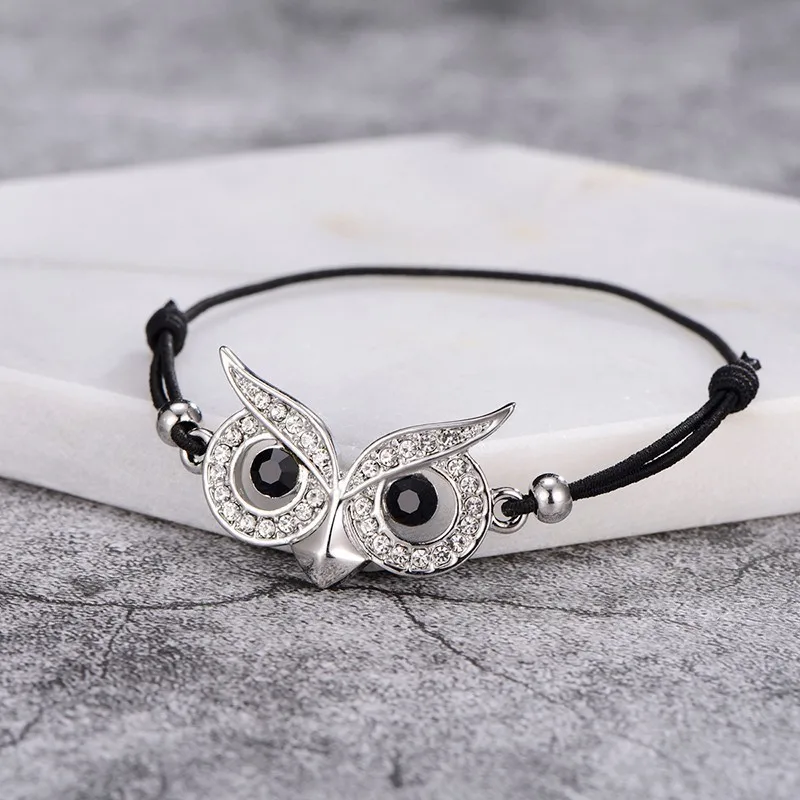 Шарм мода животных браслет для женщин кожаный браслет из эластичного шнура Серебристая сова ювелирные браслеты Прямая поставка