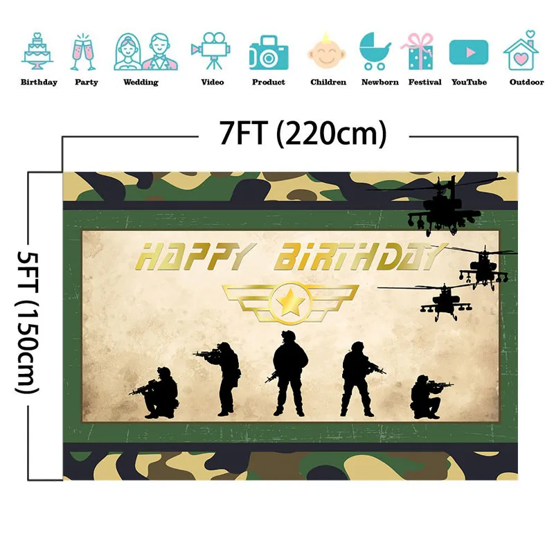 NeoBack армейский знак с днем рождения фотографии фоны Мальчик День рождения баннер украшения фото фон
