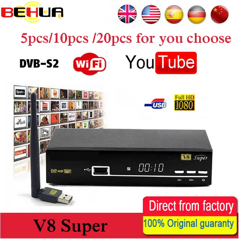 

[Genuine] 10pcs V8 Super NOVA & USB Wifi DVB-S2 Satellite TV Receiver Support PowerVu Biss Key Newcamd decodificador Decoder