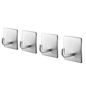 

ISHOWTIENDA 4Pcs Stainless Steel Towel Hooks Bathroom Hook Stick On Wall Adhesive Hanging Hooks Clothes Towel Handbag