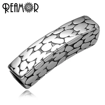 

REAMOR 6mm Crocodile Pattern 316l Stainless steel European Big Hole Charm Barrel Beads for Men Bracelet Jewelry Making DIY