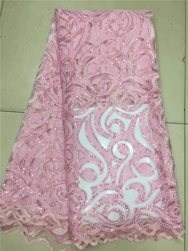 

2019 High Quality African Lace Fabric Baby pink Velvet French Net Embroidery Sequins Tulle Lace Fabric For Nigerian party Dress