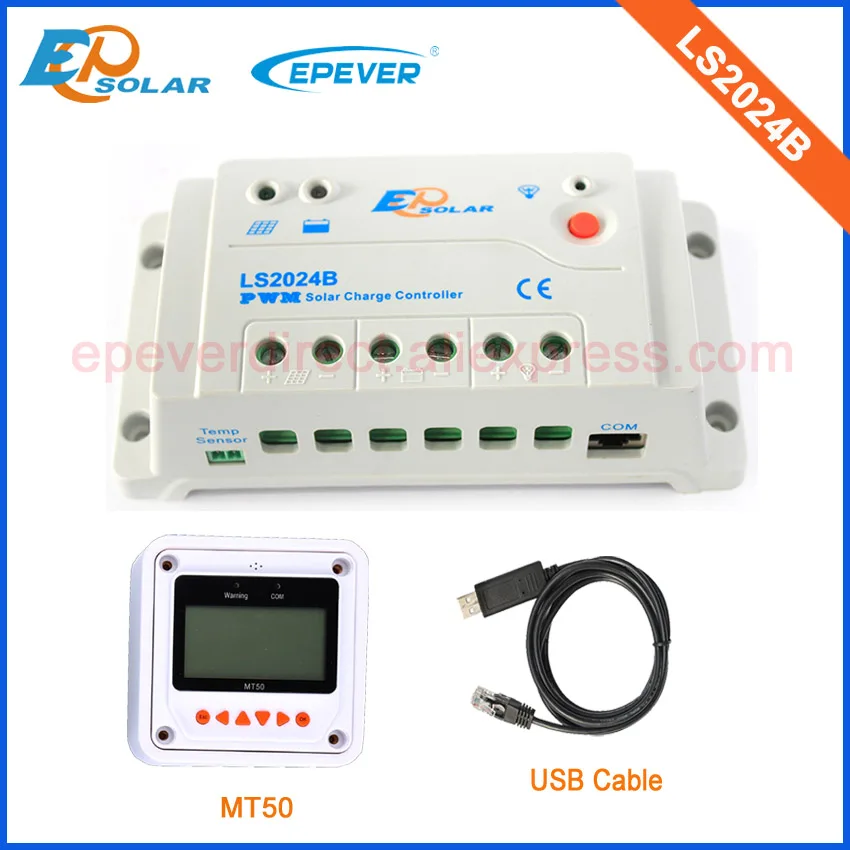 

20A 20amp pwm 12v 24v control charge solar system home use MT50 remote meter LS2024B with USB cable connect funciton