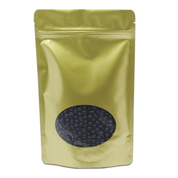 

100Pcs Glossy Golden Pure Aluminum Foil Stand Up Zip Lock Packing Bag Mylar Tea Nuts Storage Zipper Pouch with Clear Window