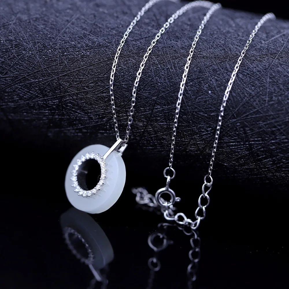L&P Vintage 925 Sterling Thai Silver Gemstone Jade Pendant Necklace For