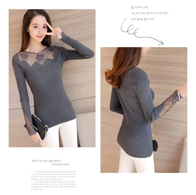 All-match Fashion Women Sweaters Knitted Long Sleeve Sweaters And Pullovers Rose Lace Patchwork Jersey Mujer Invierno 2019  (5)