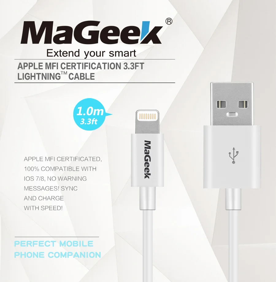 MaGeek 1,0 m/3.3ft кабели для мобильных телефонов MFi Lightning-USB кабель для iPhone 6 6s 5S iPad 4 mini Air 2 iOS 8 9 10