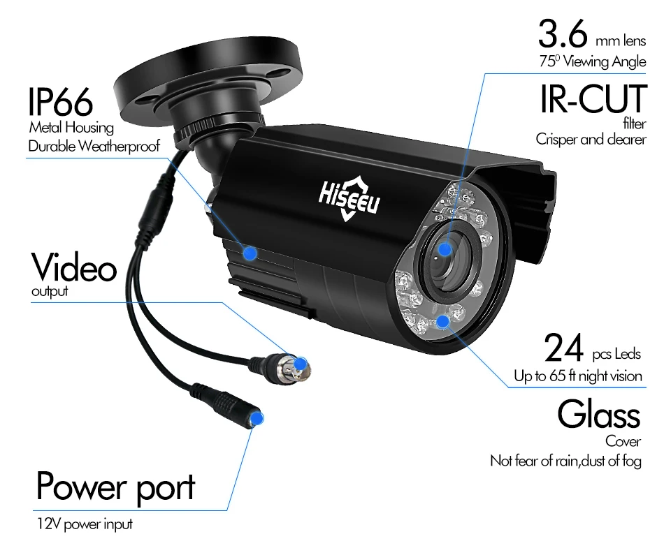 Hiseeu 4CH цифровой видеорегистратор, система cctv 2 шт Камера s 2CH 1,0 МП система наблюдения с инфракрасными датчиками Камера 720 P HDMI аналоговая