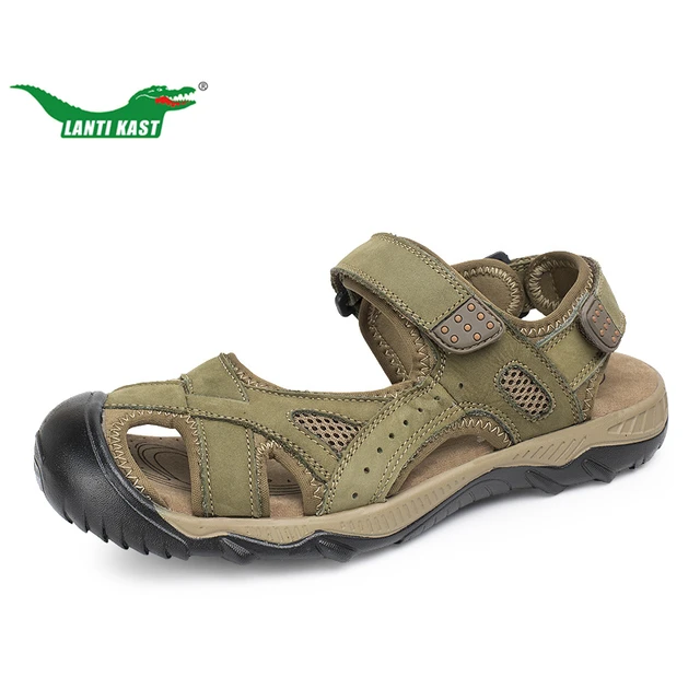 LANTI KAST Men Hiking Sandals Outdoor Leather Mountain Climbing Trekking Sport Shoes Rubber Anti-slippery Wear-resisting Sneaker