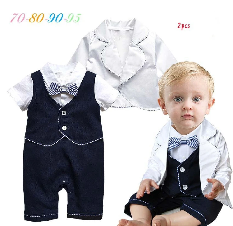 Free Shipping 4sets/lot Baby Boy’s Formal Romper with Vest in One and Coat Set
