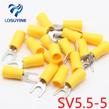 

SV5.5-5 Yellow Furcate Terminal Cable Wire Connector 100PCS Fork Type Insulated Wiring Terminals for AWG12-10 SV5-5 SV
