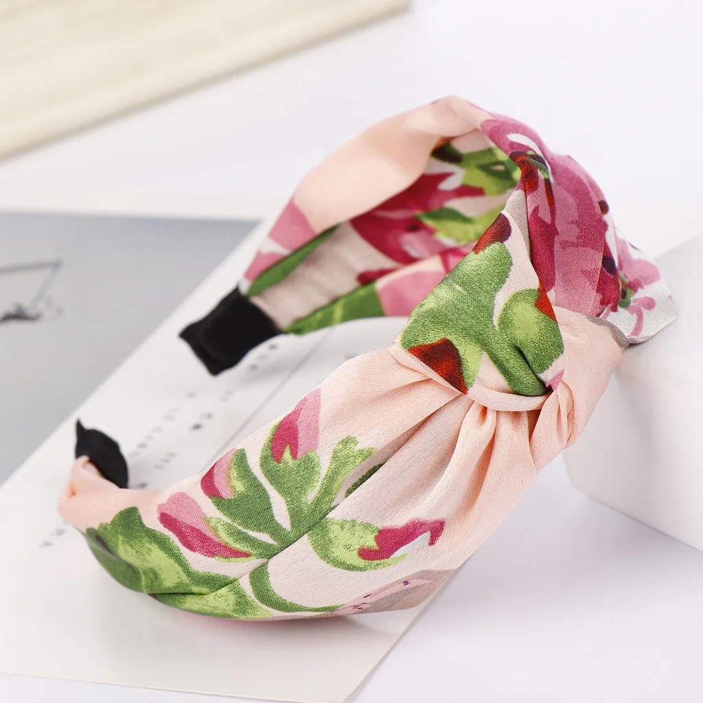 

Helisopus New Bohemian Style Headband Retro Floral Printed Hairbands Elastic Turban Bow Headband Women Fashion Hair Accessories