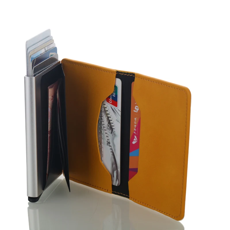 Мужской кожаный чехол с rfid блокировкой алюминиевый для визиток и кредитных карт
