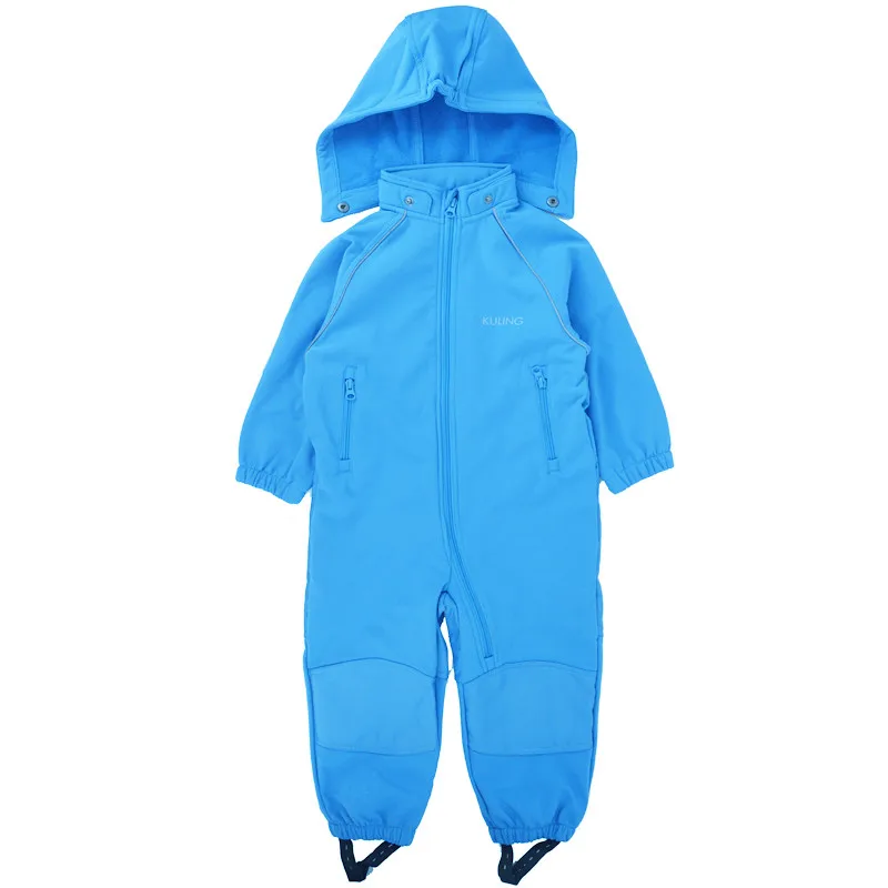 Soft shell baby jumpsuit boy girl jumpsuit with foot belt jumpsuit to keep warm - Цвет: Синий