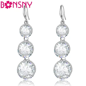 

Bonsny Silverstone Luxury Round Drop Cubic Zircon Hook Earrings Dangle Drop CZ Zirconia Fashion Women Girl Jewelry Birthday Gift