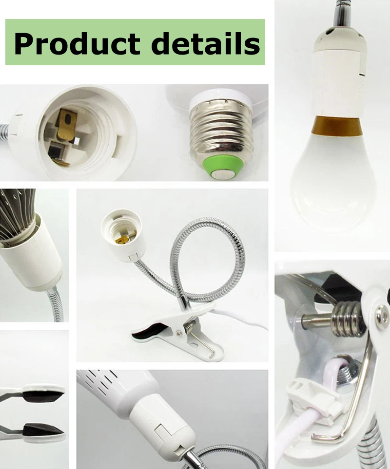 LED Clip Base E27 Lamp Holder 40cm Long Metal Hose With EU Plug US Plug UK Plug  (3)