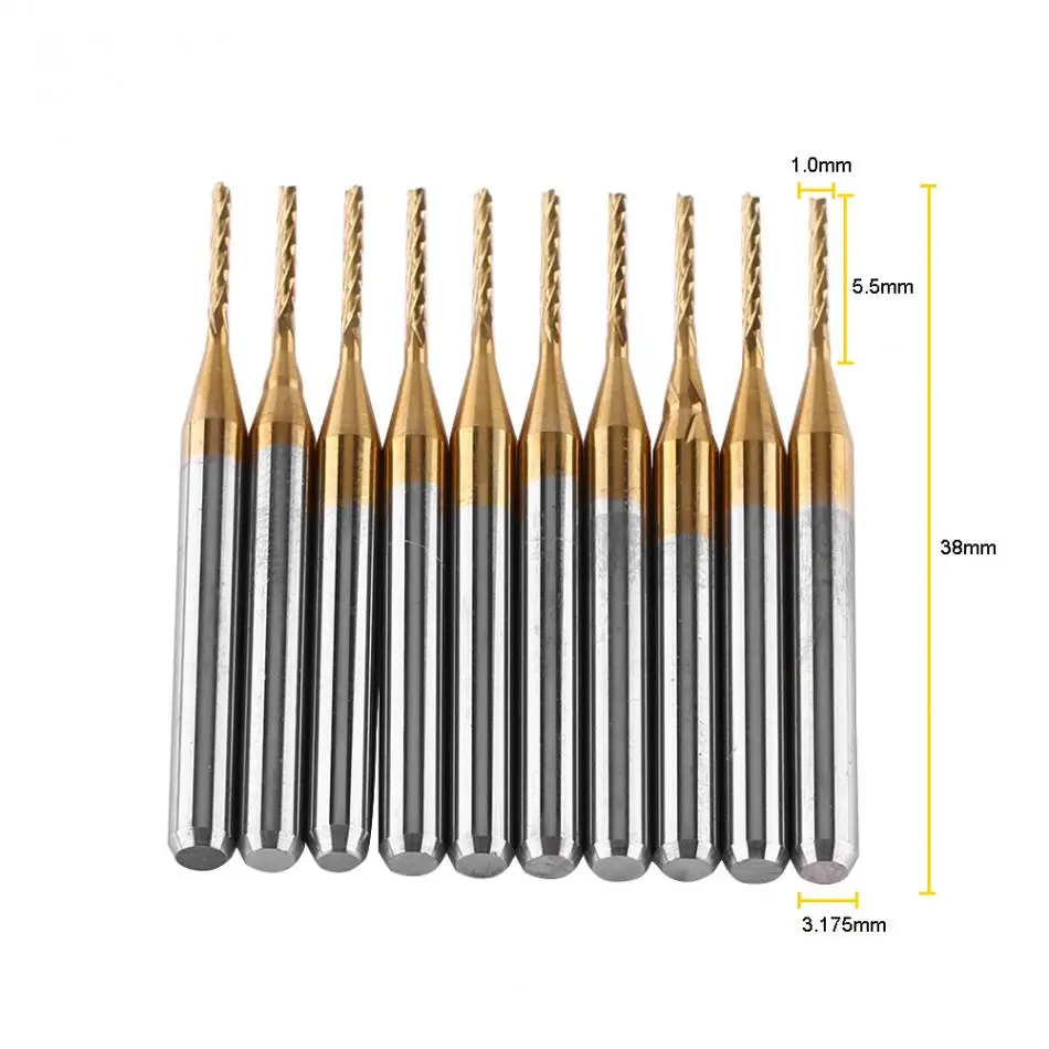 10pcs Titanium Coat Tungsten Carbide End Mill Engraving Bits Milling Cutter 3.175mmx1mm Carbide