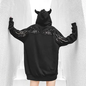 

Newloose devil embroidered wings hooded hoodie blouse for fall/winter 2018