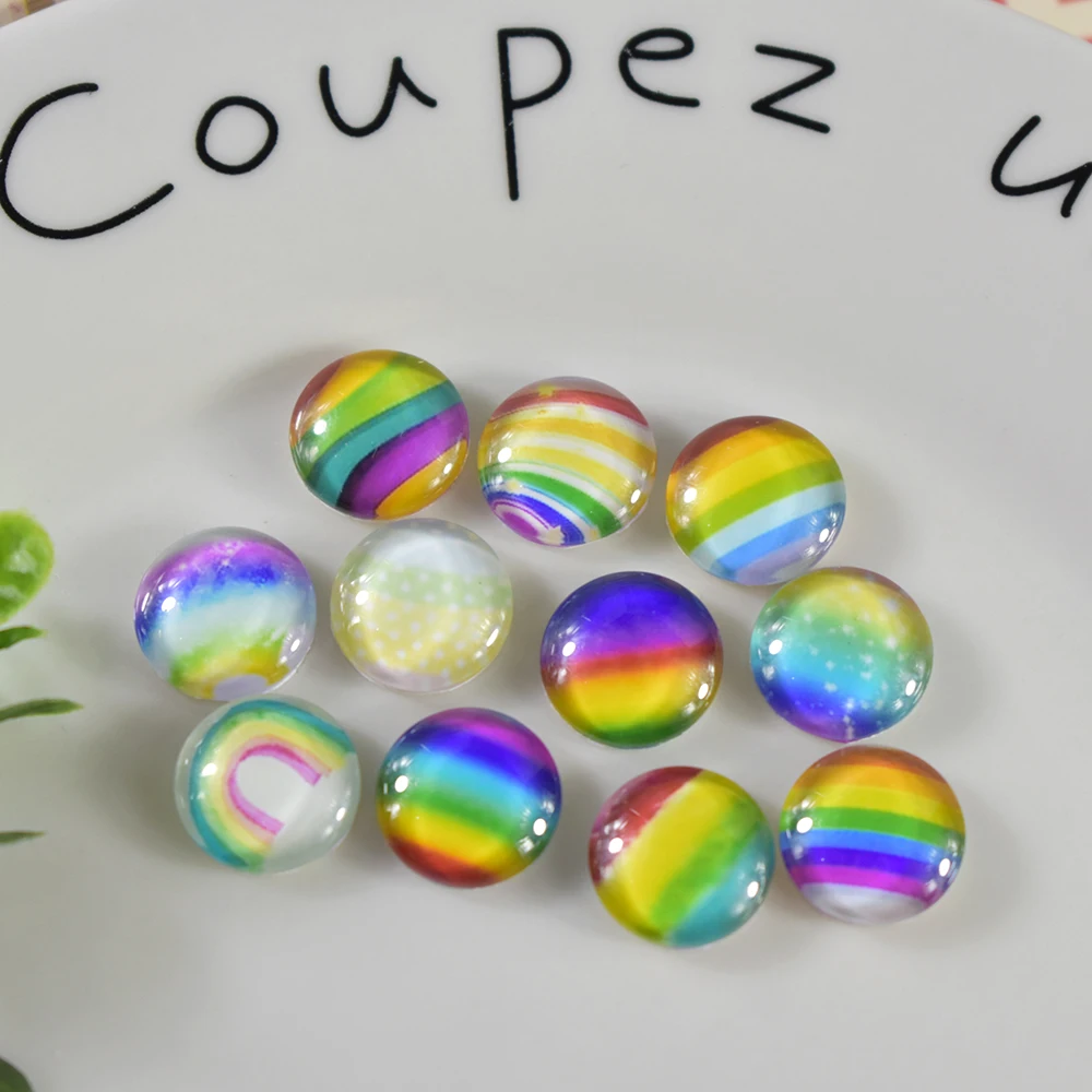 

12mm 20pcs Round Glass Cabochons Art Cameo Ste Handmade embedded Randomly mixed rainbow series