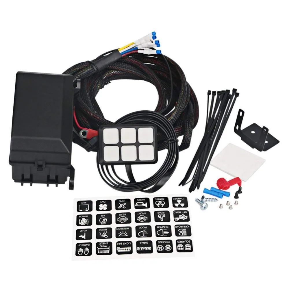 

DC 12V Universally Adaptable DC12V LED 6 Switch Panel Electronic Relay System with Circuit Control Box - Wiring Harness Kit