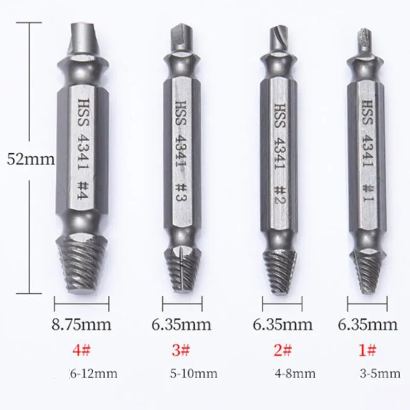 Prostormer 4 шт. Винт экстрактор сверла болт экстрактор набор сломанных поврежденных болтов удалитель двухсторонний поврежденный Винт экстрактор