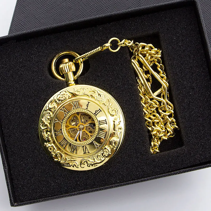 Полный Золотой Скелет карманные часы винтажные стимпанк ожерелье цепь механическая ручная обмотка модные лучшие подарки для мужчин и