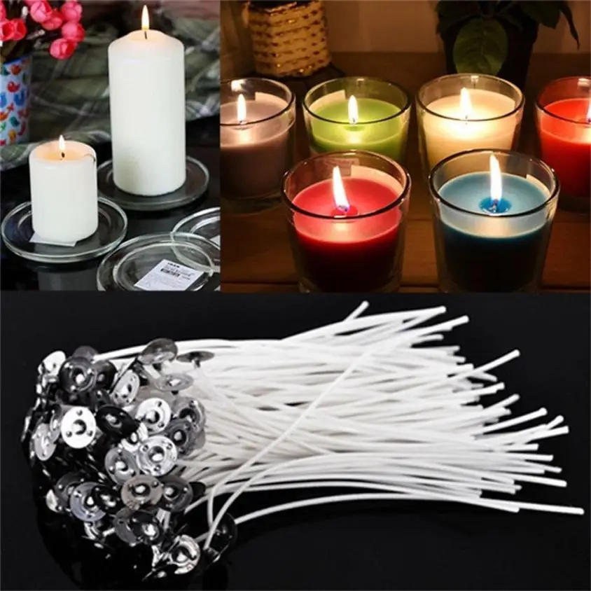 

50pcs Wick Candles Cotton Core with Holders For Candle Making Core DIY Low Smoke 15cm Waxed Accessories Decoration Gift 50p