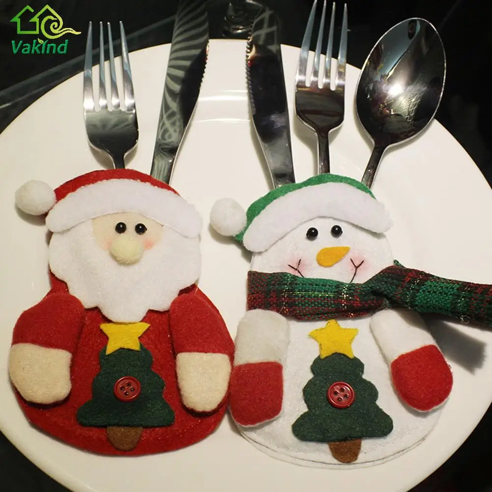 Image 3 Pcs lot Christmas Tableware Bags Dining Restaurant Table Decoration Knife Fork Holder Santa Claus Christmas Kitchen Decor