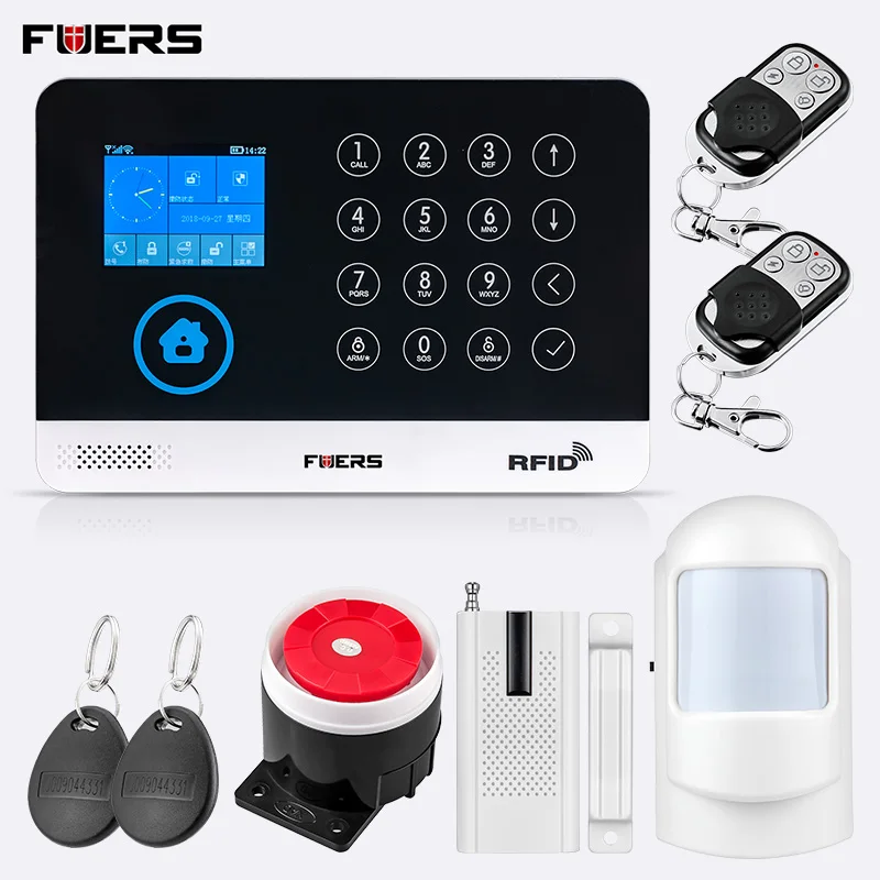 

FUERS 2019 NEW WG11 WIreless GSM Home Burglar Security Alarm System APP Control PIR Motion Detector Sensor 9 Language Switchable