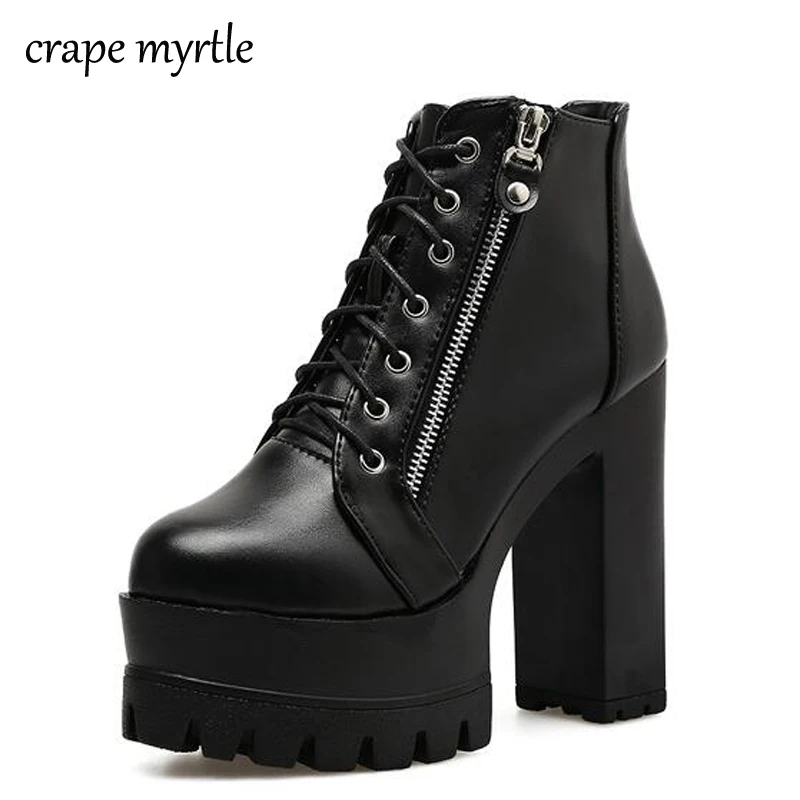 

Platform Boots 2017 Fashion Thick Heel Ankle Boots Women High Heels Autumn Winter Woman Shoes punk boots platform shoes X600