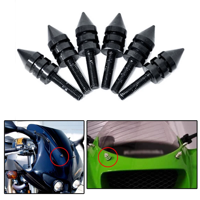 Universal BLACK Motorcycle Spike Bolts (Windscreen, Fairings, License