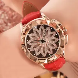 Для женщин вращения платье часовой бренд кожаный ремешок большой циферблат браслет наручные часы время для запуска водонепроницаемые часы