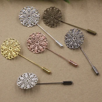 

40pcs/Lot 25mm flower pedal brooches Antique Bronze/Silver/Gold vintage cabochon pin base blank settings diy handmade jewelry