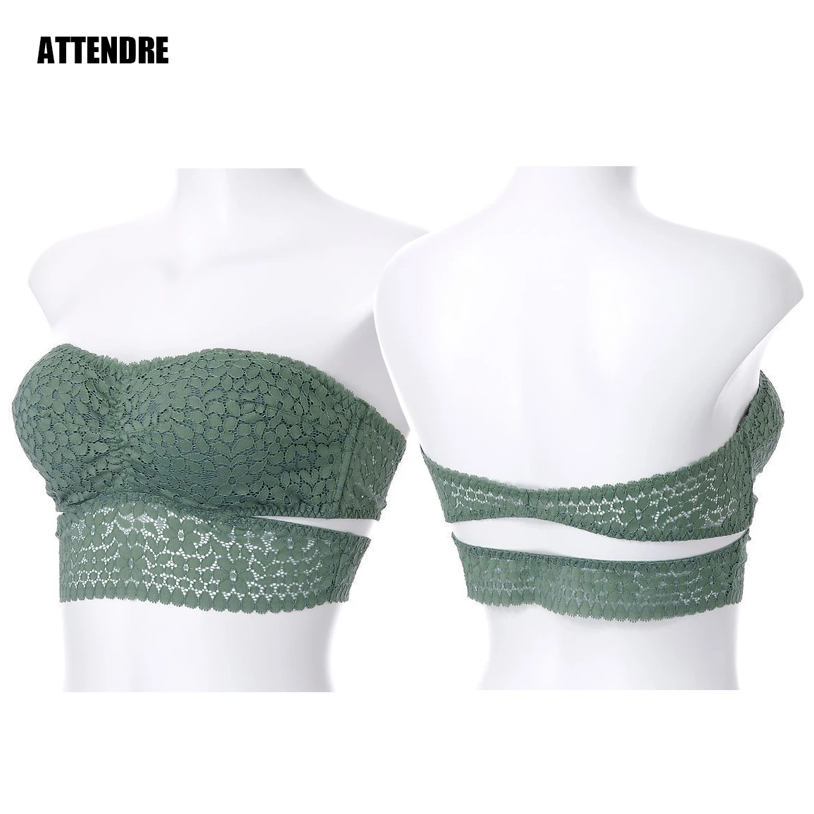 Japanese Sexy Back Strapless Bra Flower Echelle Padded Tube Lace Off