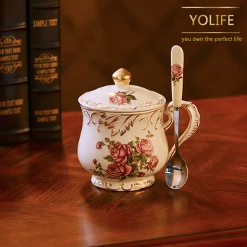 

Yolift 350ML Ivory Ceramic Tea cup Reusable Lucky Mug with Lid for Gift