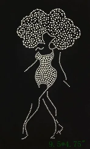 

Free Shipping afro lady rhinestone transfer designs for garment heat transfer lady with nice hair